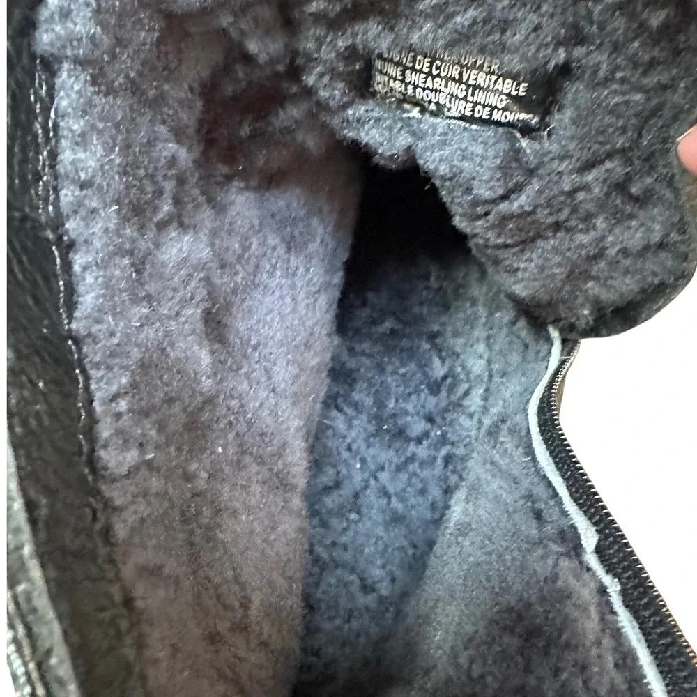 Florsheim Mens Black Pebbled Leather Shearling Lined‎ Side Zip Boots Size 10M